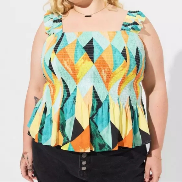 Torrid Peplum Washable Crinkle Gauze Smocked Tank Top - Picture 9 of 10